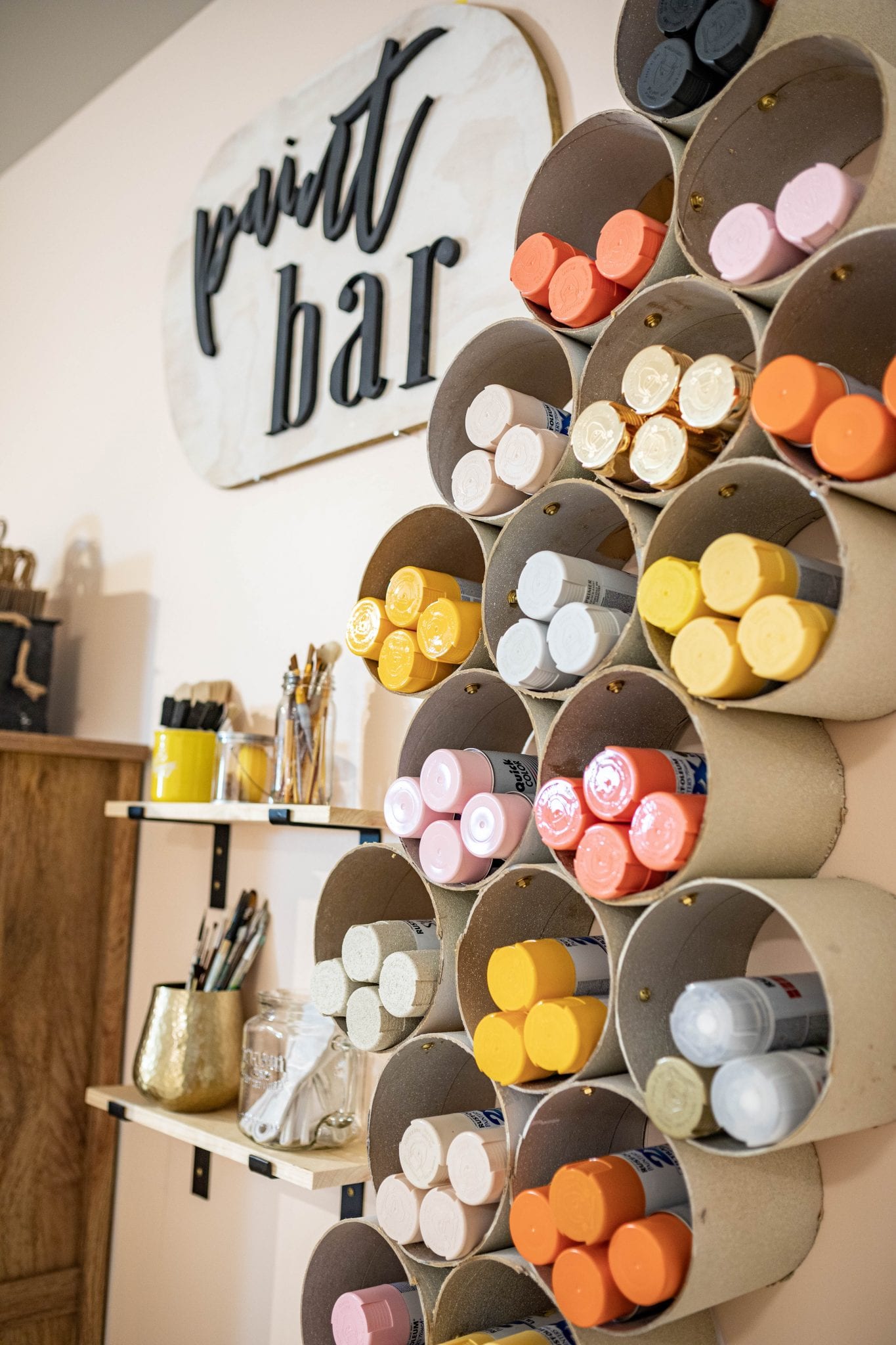 how to diy a chic spray paint storage wall NEVER SKIP BRUNCH by Cara