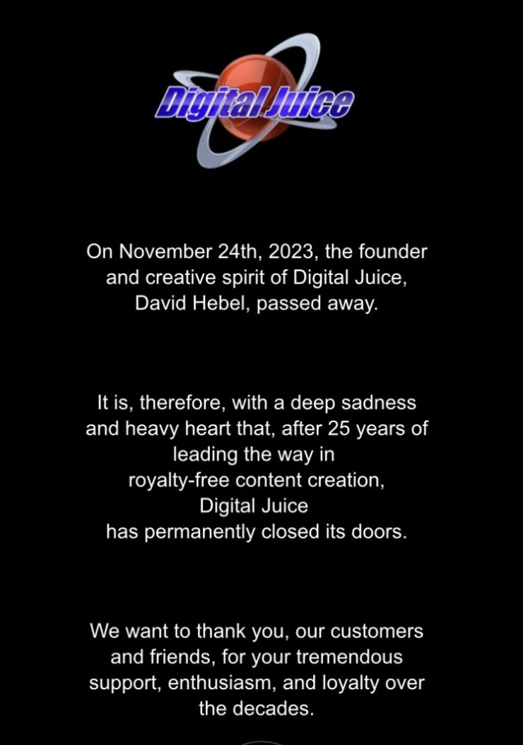 Digital Juice ends operations following founder David Hebel's death