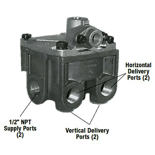 Bendix 800481 R12DC Relay Valve 4 PSI Crack Pressure, 2 Horizontal