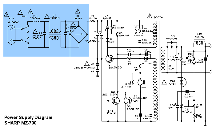 Power Supply Diagram MZ-700 under Repository-circuits -52591- : Next.gr