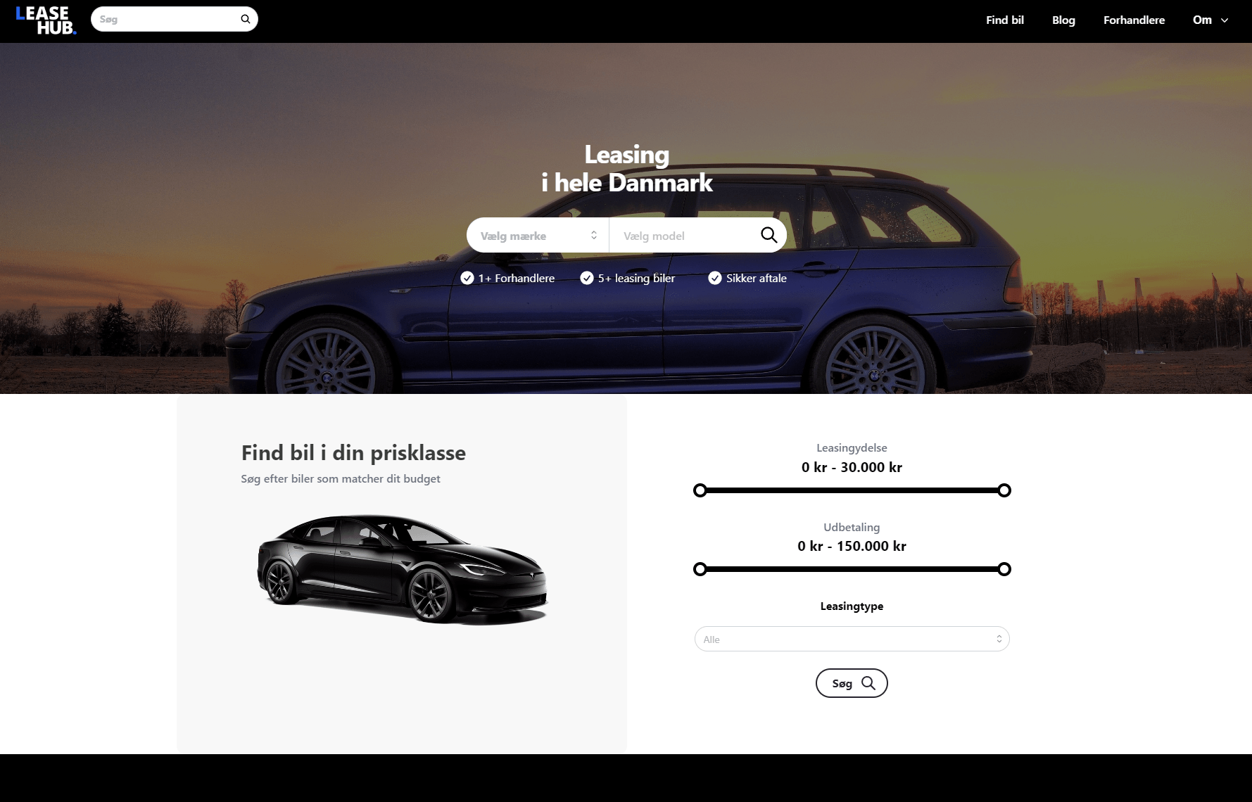 Danmarks nye leasingplatform Få dine leasing biler markedsført online.