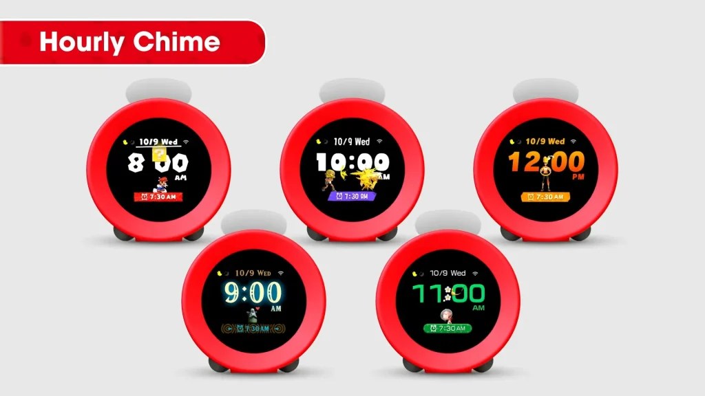 Nintendo Sound Clock Alarmo每次整點報時出現在錶面的角色會變化。(圖・Nintendo)