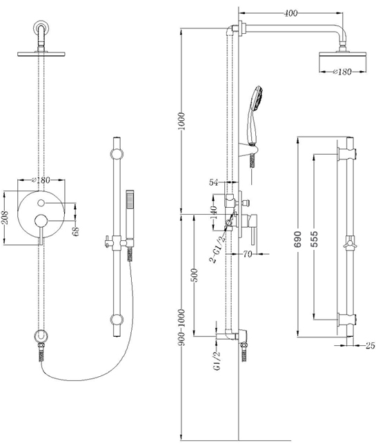 Unterputz Duschsystem Duschsäule Regendusche XX6106 inkl. Unterputz