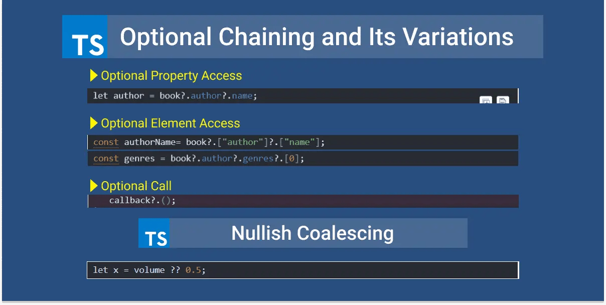 TypeScript Optional Chaining & its variations and Nullish Coalescing