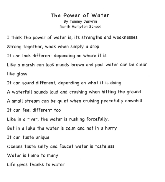Water Poetry Contest Winners New Hampshire Water Works Association