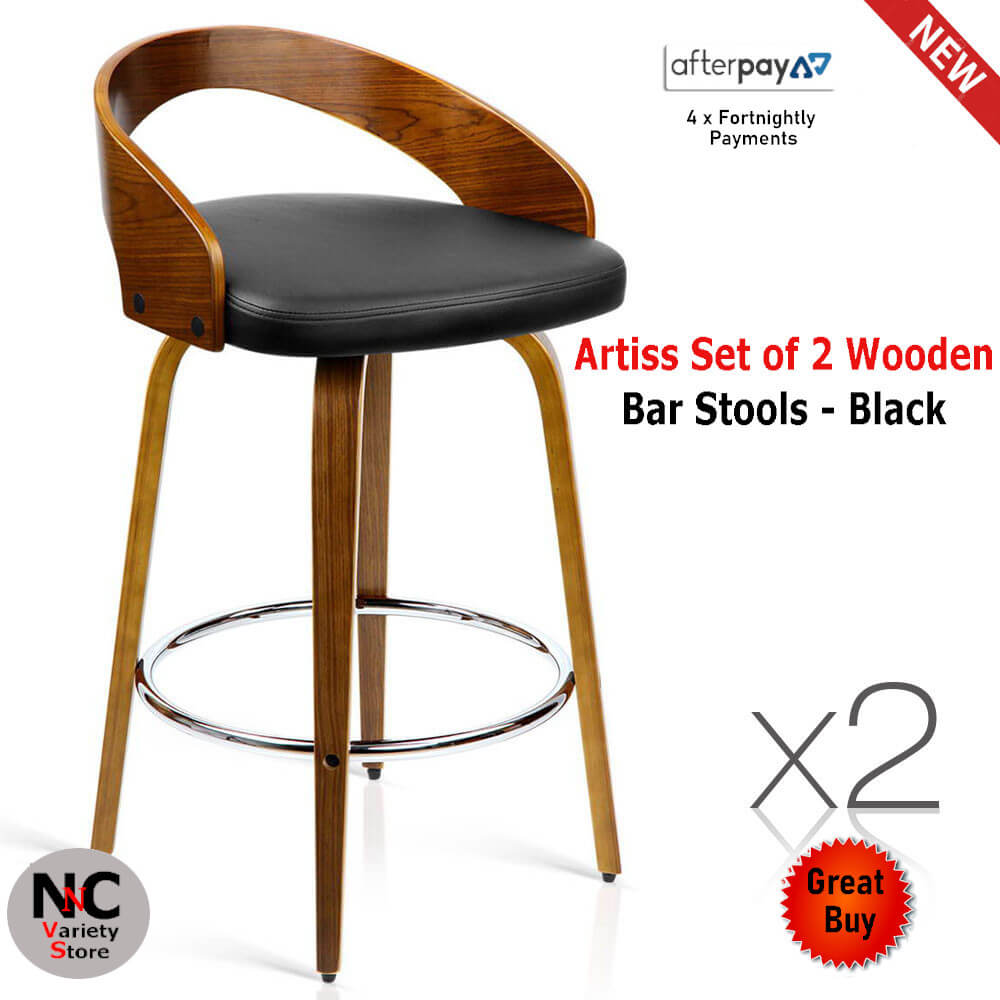 Artiss Set of 2 Wooden Bar Stools Black Nice n Cheap Variety Store