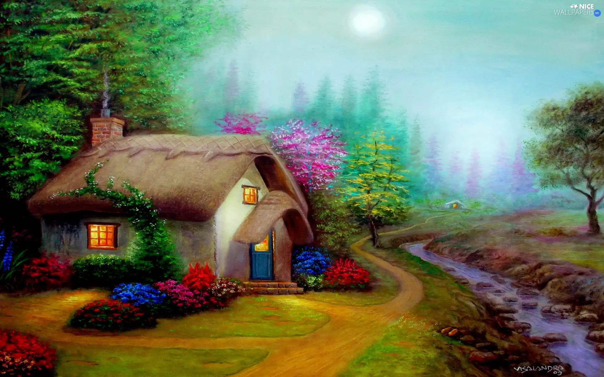 River, house, Path Nice wallpapers 1920x1200