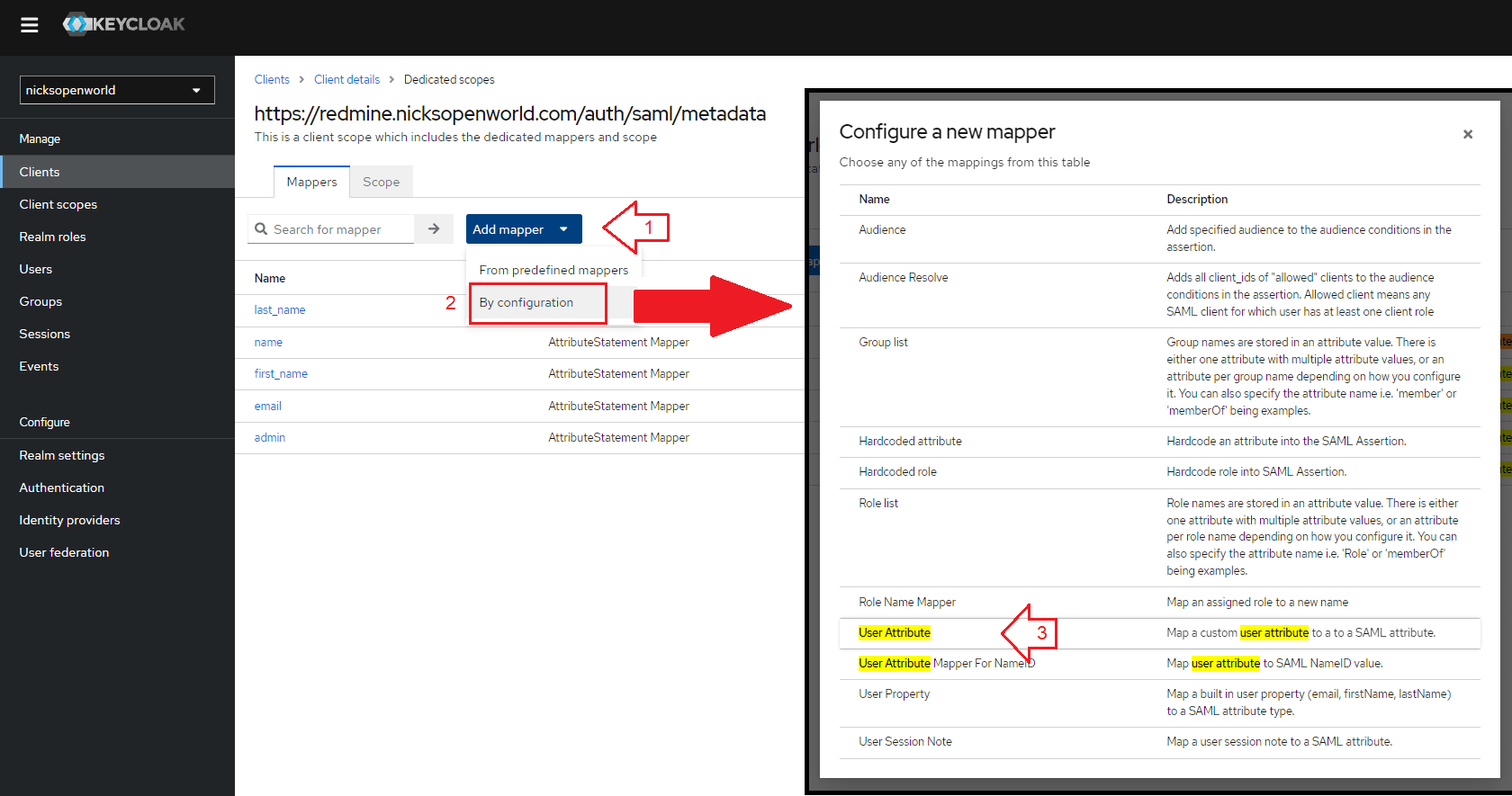 Configure Redmine SSO with Keycloak using SAML Nick's open world