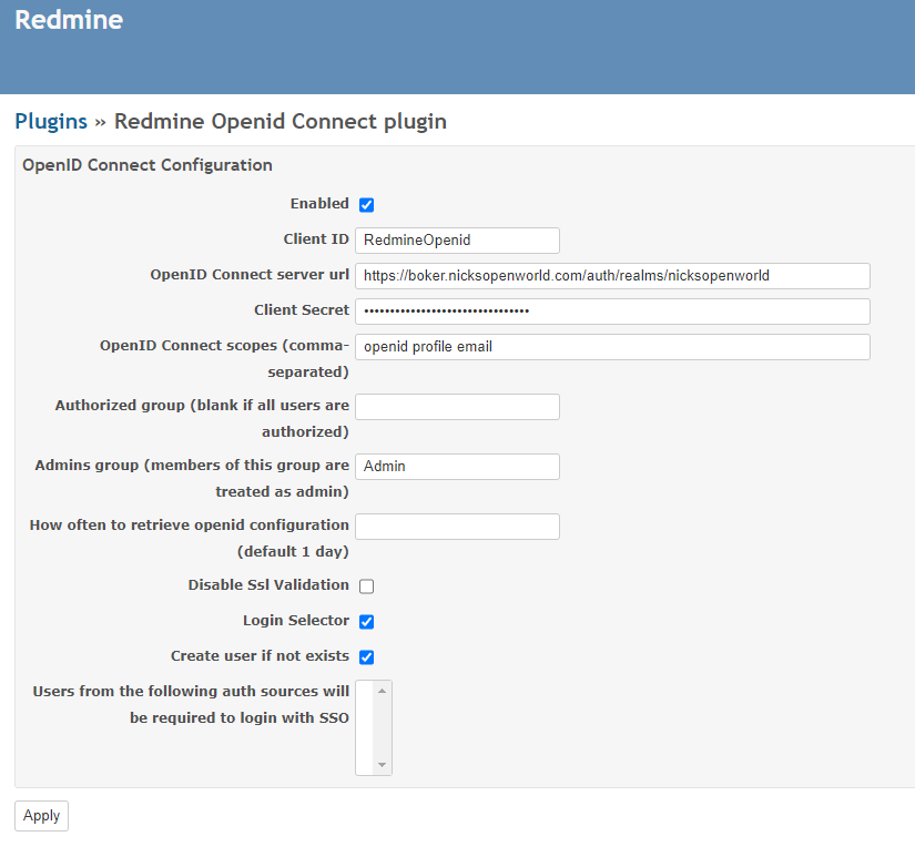 Configure Redmine SSO with Keycloak using OpenID Nick's open world