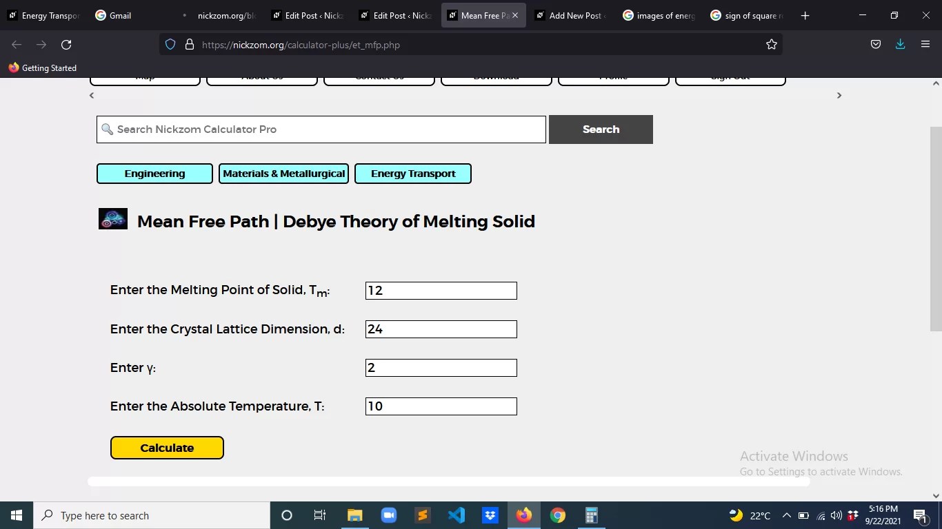 How to Calculate and Solve for Mean Free Path Debye Theory of Melting