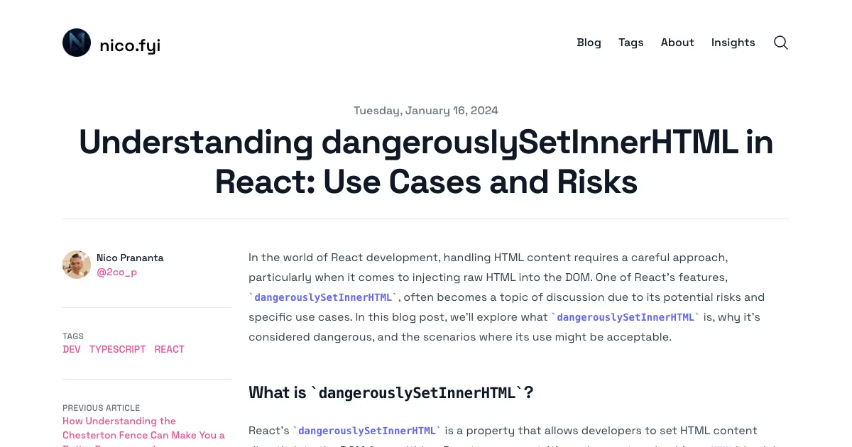 Understanding dangerouslySetInnerHTML in React Use Cases and Risks