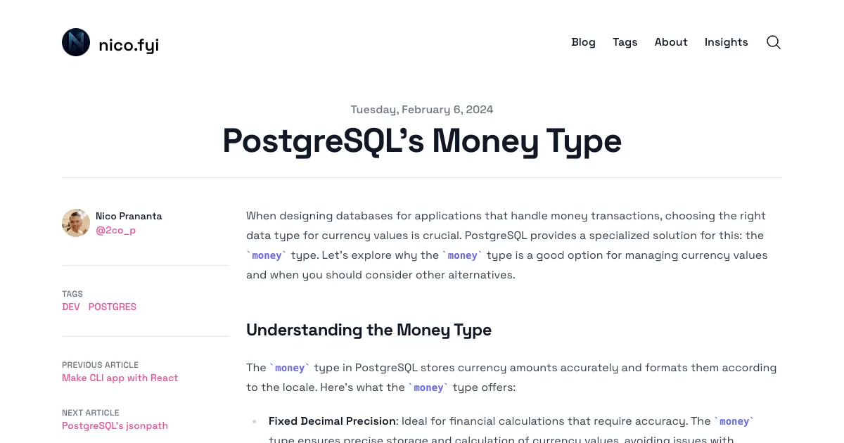 PostgreSQL's Money Type Nico's Blog