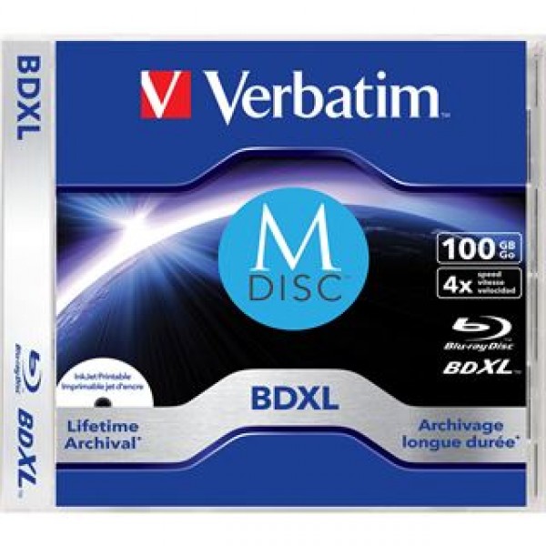 Verbatim MDISC Bluray BDR XL 100 Go / 540 min, 4x, Full printable, 1