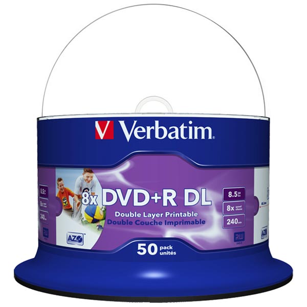 Verbatim DVD Double Couche DVD+R DL 8.5 Go / 240 min 8x, Full printable