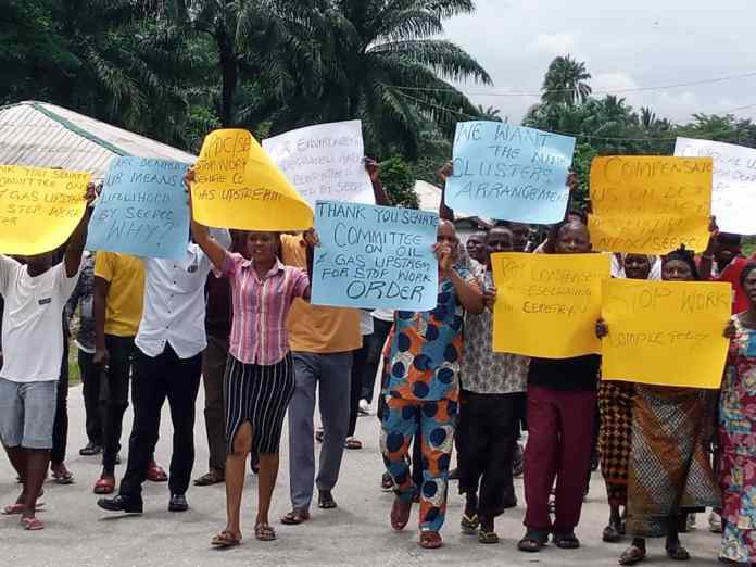 Residents of Iko Community in Akwa Ibom State protesting the alleged marginalisation the community by SEEPCO