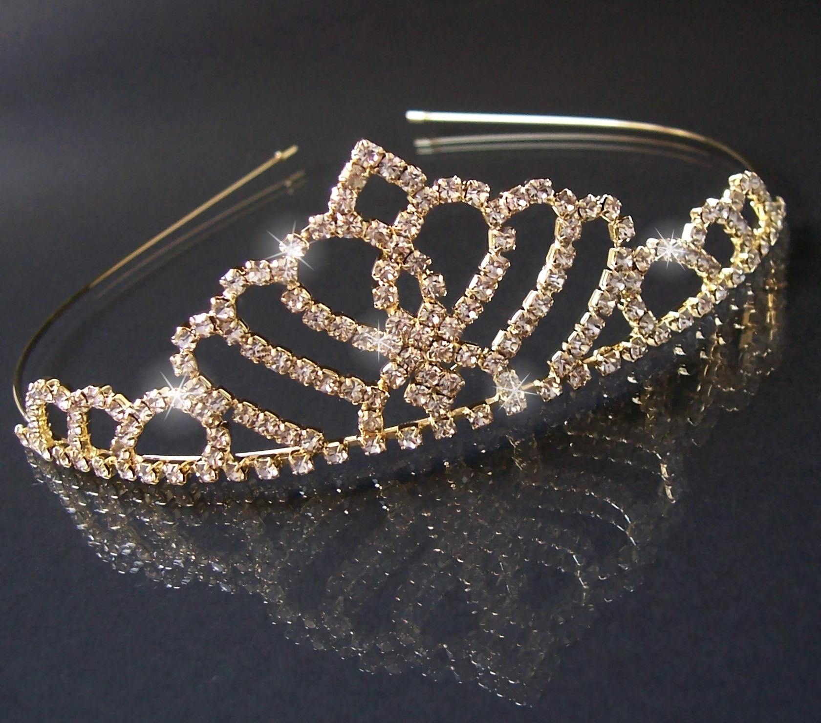 DIADEM Tiara Strass Gold Silber Braut Schmuck Kopfschmuck Haarreif