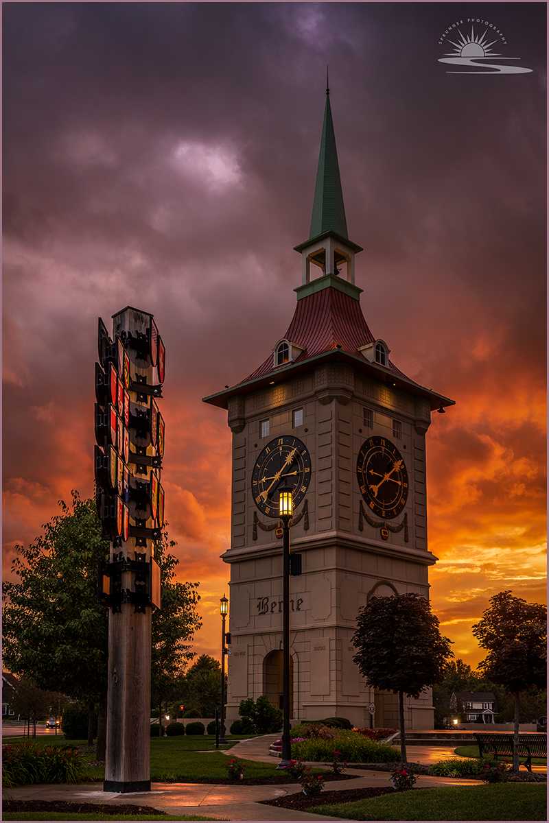 Berne Indiana Clock Tower at Sunset Message 121143 by