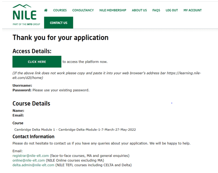 NILE DELTA Application Process
