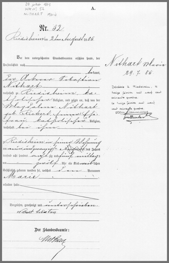 page acte de naissance en allemand