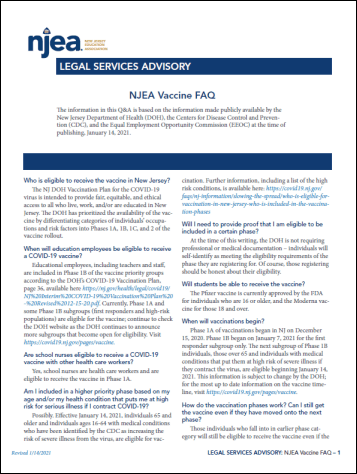 NJEA Vaccine FAQ - New Jersey Education Association