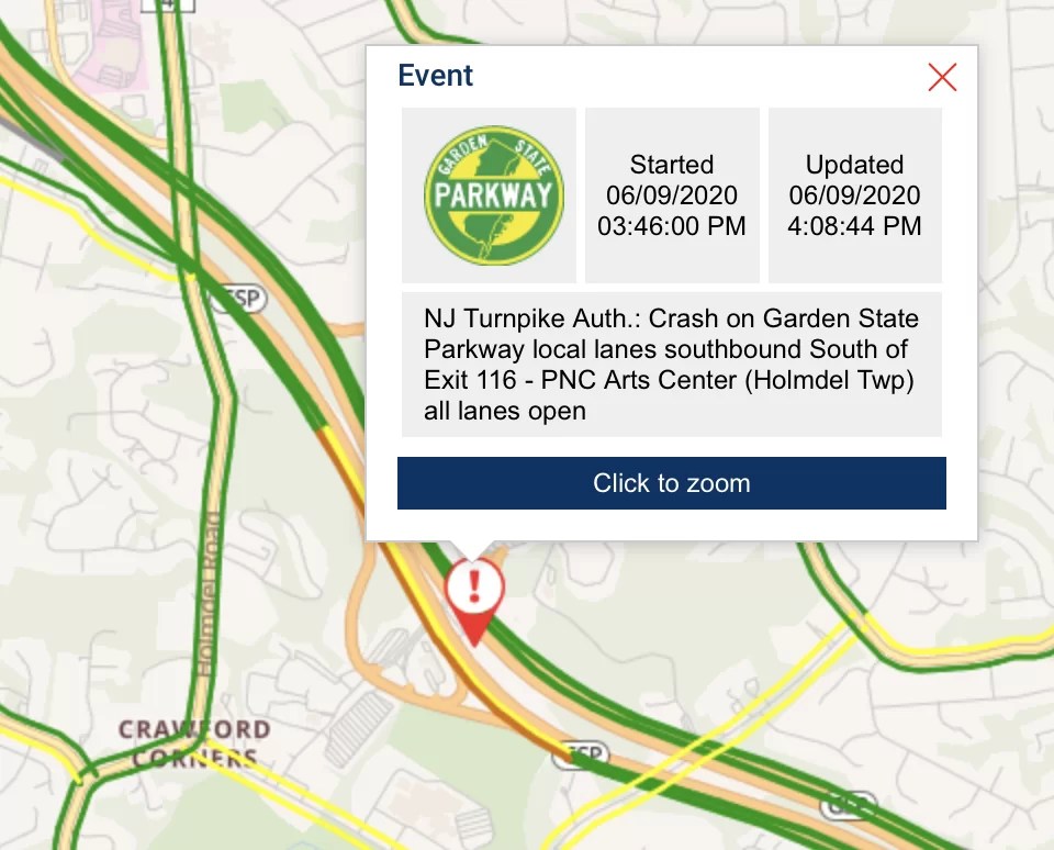 BREAKING NEWS Crash reported on Garden State Parkway