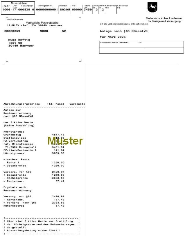 Muster einer Gehaltsmitteilung für und