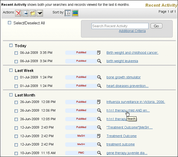 Recent Activity Extended with My NCBI. NLM Technical Bulletin. 2009 JulAug