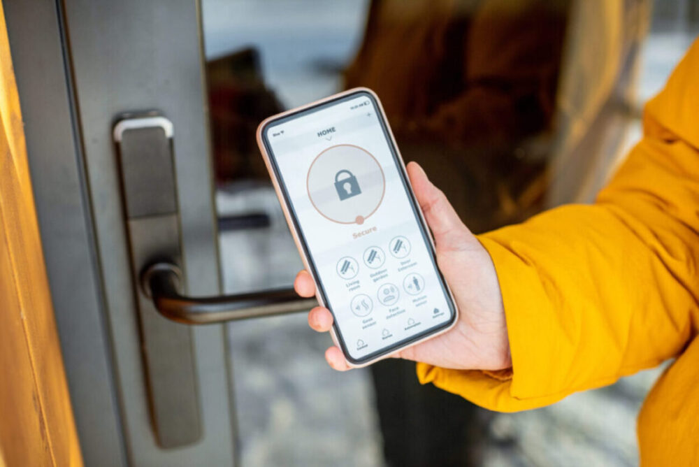 Locking smartlock on the entrance door using a smart phone remotely