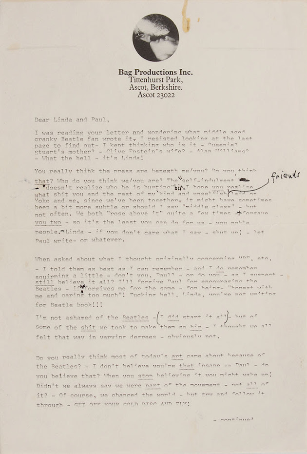 The Beatles Read John Lennon's sweary letter to Paul McCartney as it