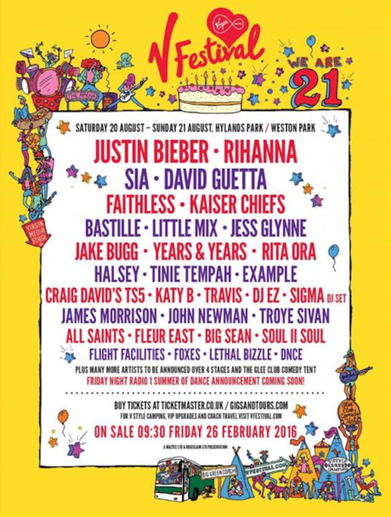 Every V Festival poster and lineup since 1996
