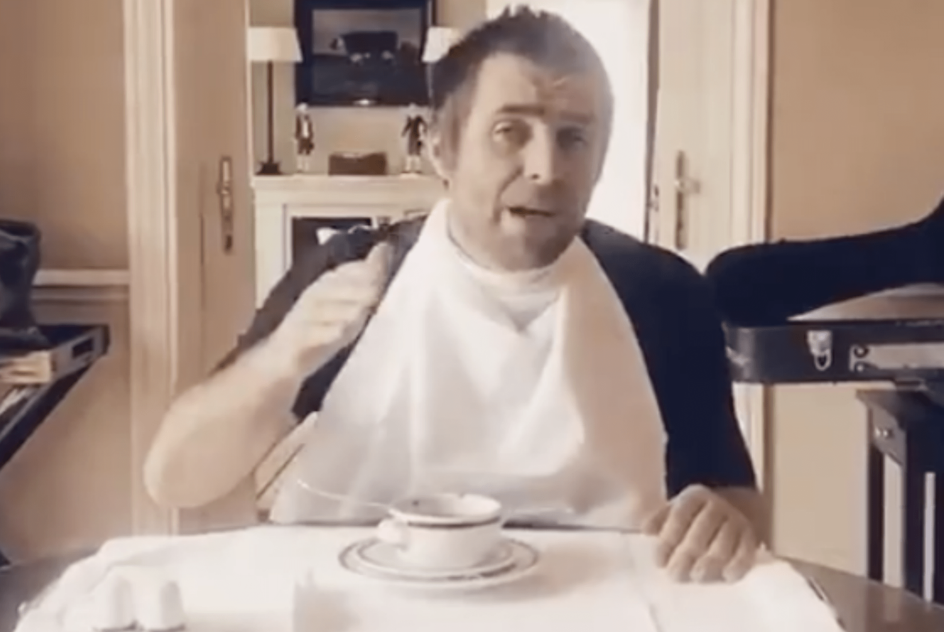 Watch Liam Gallagher eat soup with a fork in his most surreal dig at