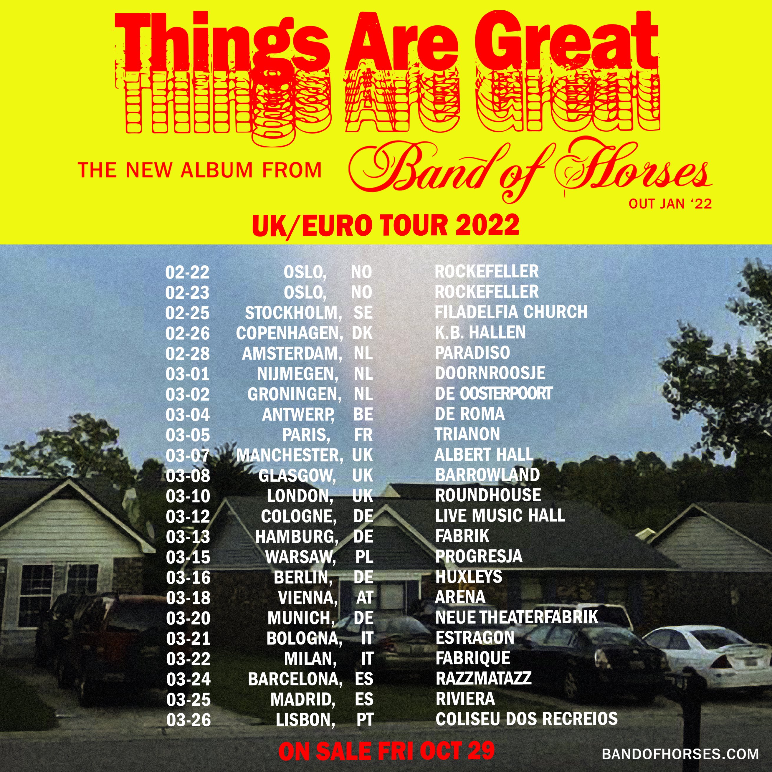 Band Of Horses announce 2022 UK and European tour