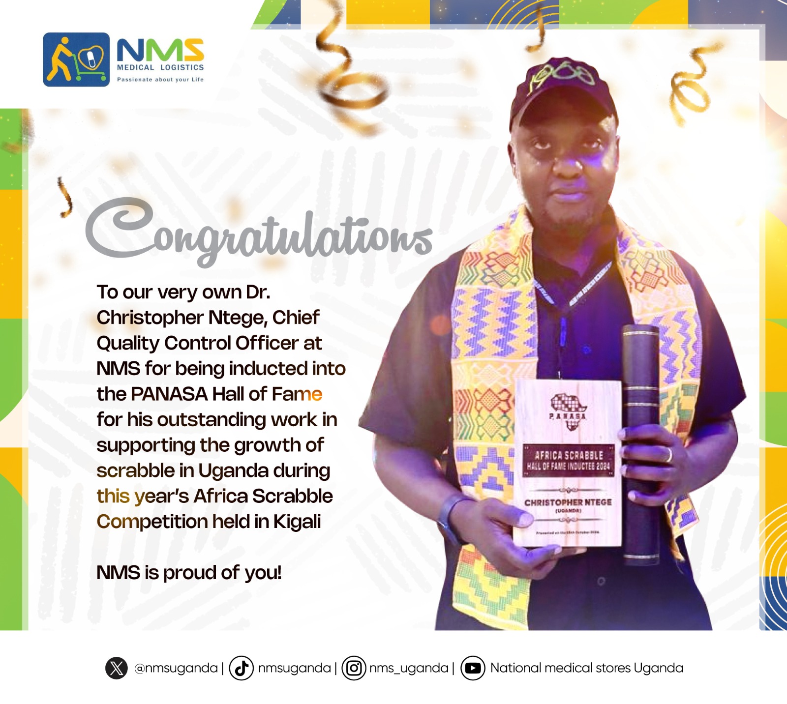 NMS Chief Quality Control Officer Dr. Christopher Ntege honored for his