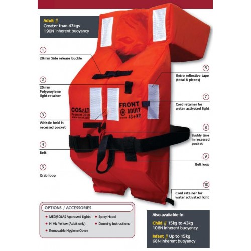 COSALT 10573 PREMIER 2010 FOAM SOLAS LIFEJACKET, CHILD