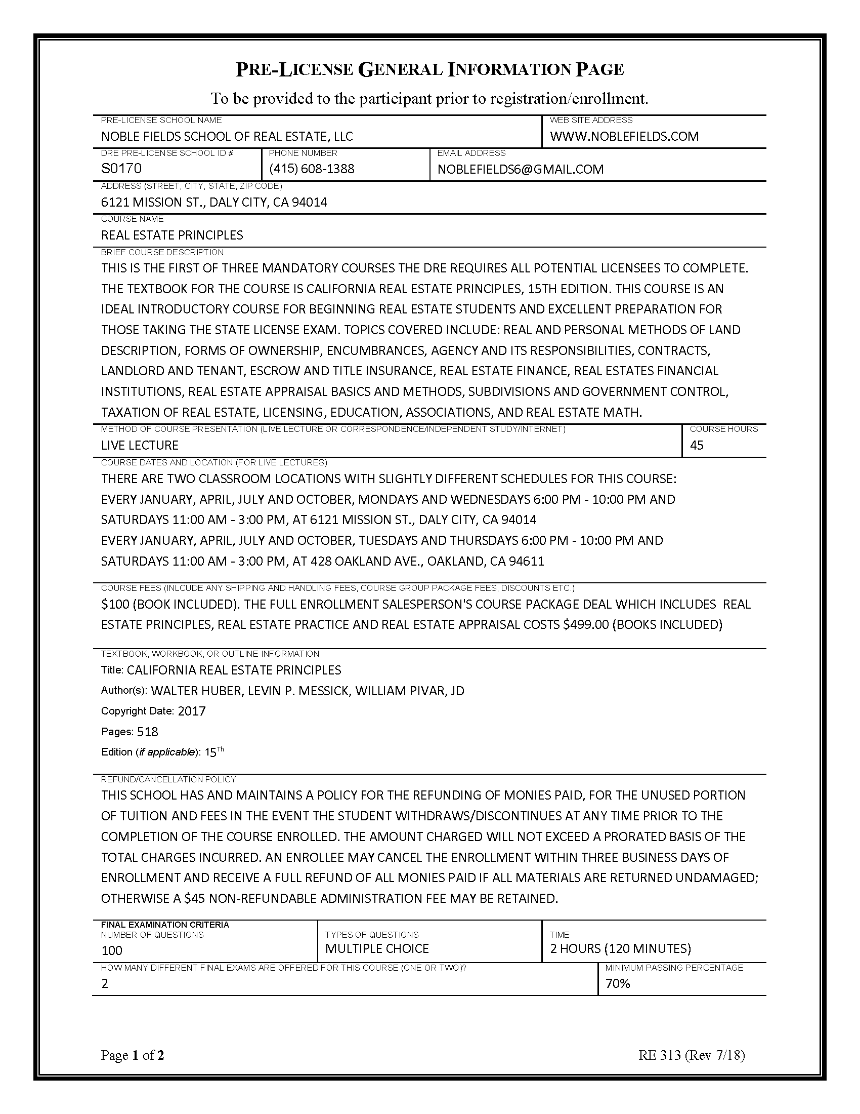 Statutory Agents Package Noble Fields