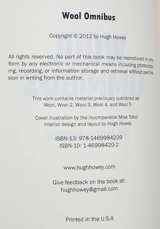 Wool Omnibus Hugh Howey 2012 1st Edition Rare First Edition Books