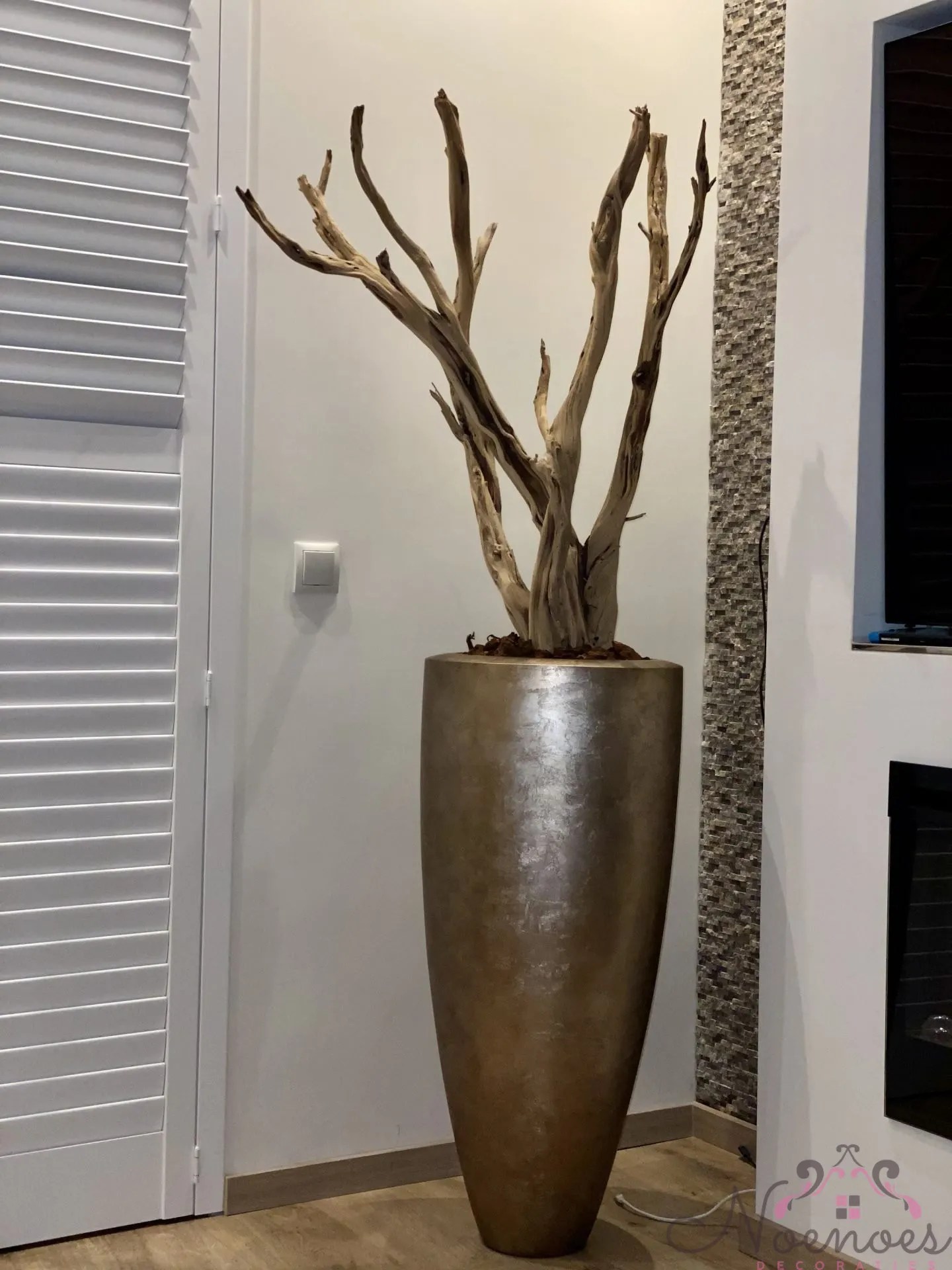 Bladzilver Vaas 90Cm Goud Opgemaakt Met Ghostwood | Noenoes Decoraties