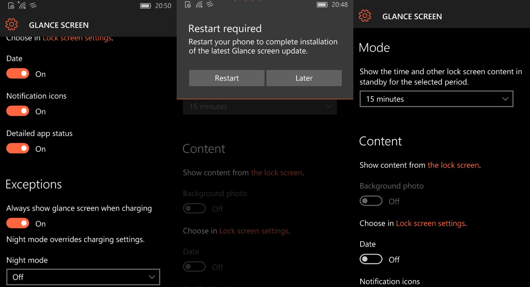 Glance screen updated for Windows 10 Mobile with new UI
