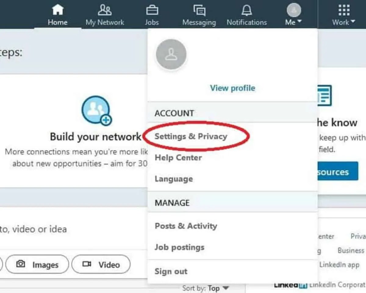 Click Privacy and Settings how to delete linkedin account