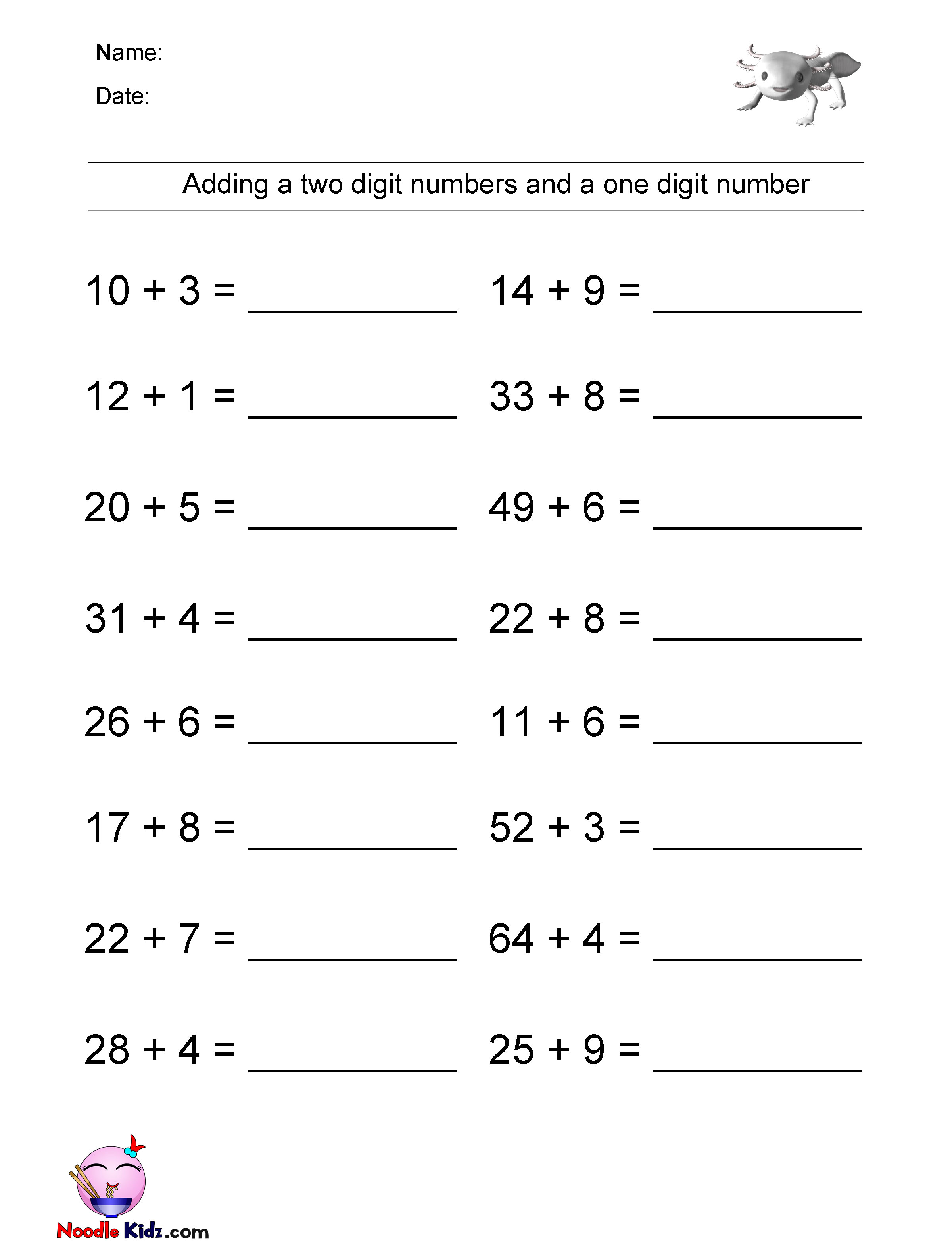 Adding a Two Digit Numbers and a One Digit Number – Noodle Kidz Arts