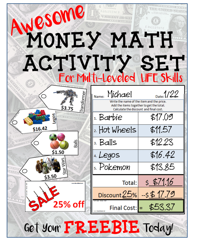 FREE Money Math Activity from NoodleNook for Centers Great for LIFE