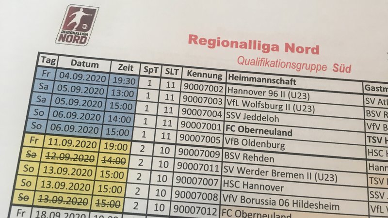 Spielpläne Regionalliga Nord der Herren 2021/2022 Norddeutscher
