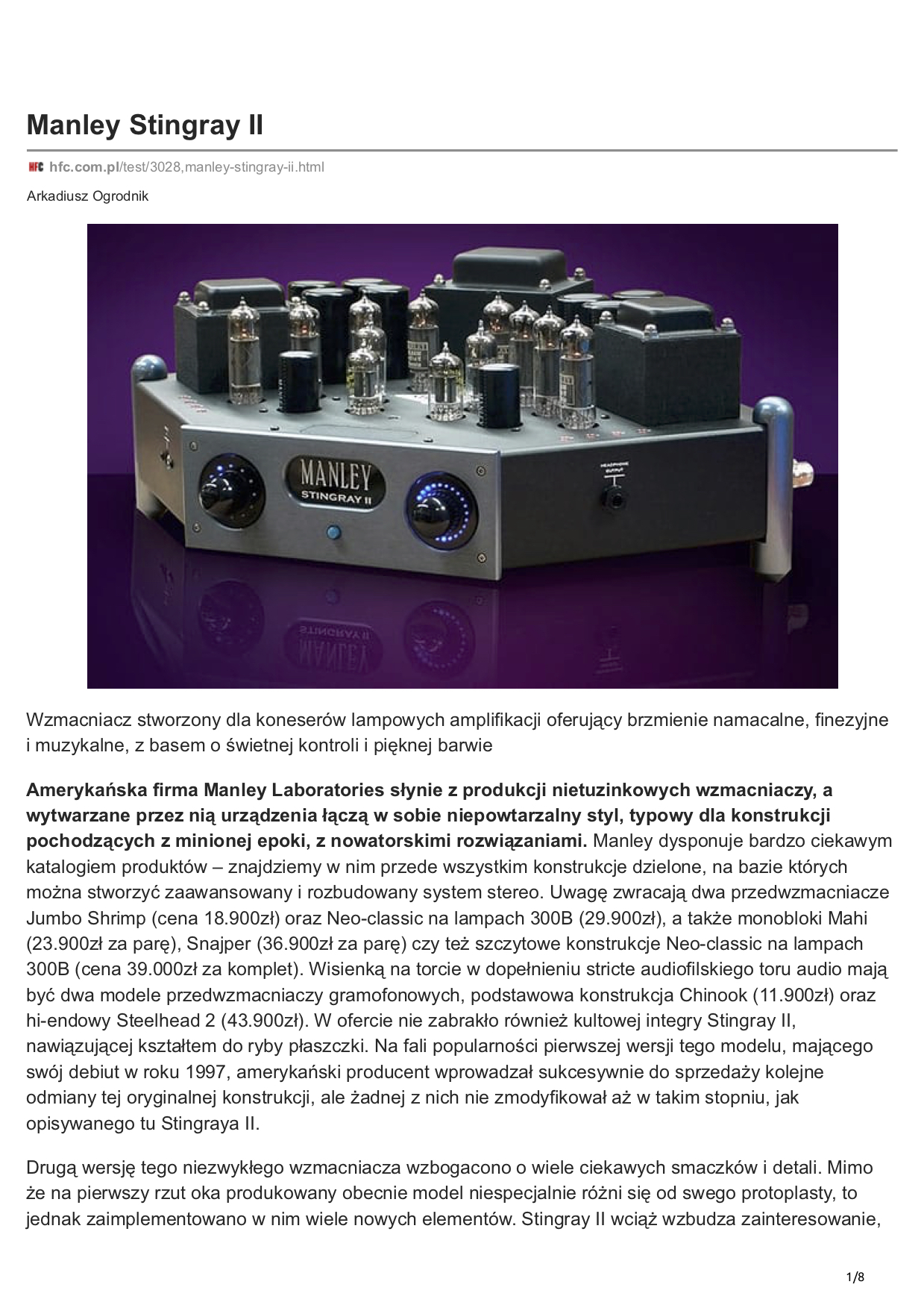 Manley Stingray II - Hi-Fi Class Review (Polish) - Norman Audio