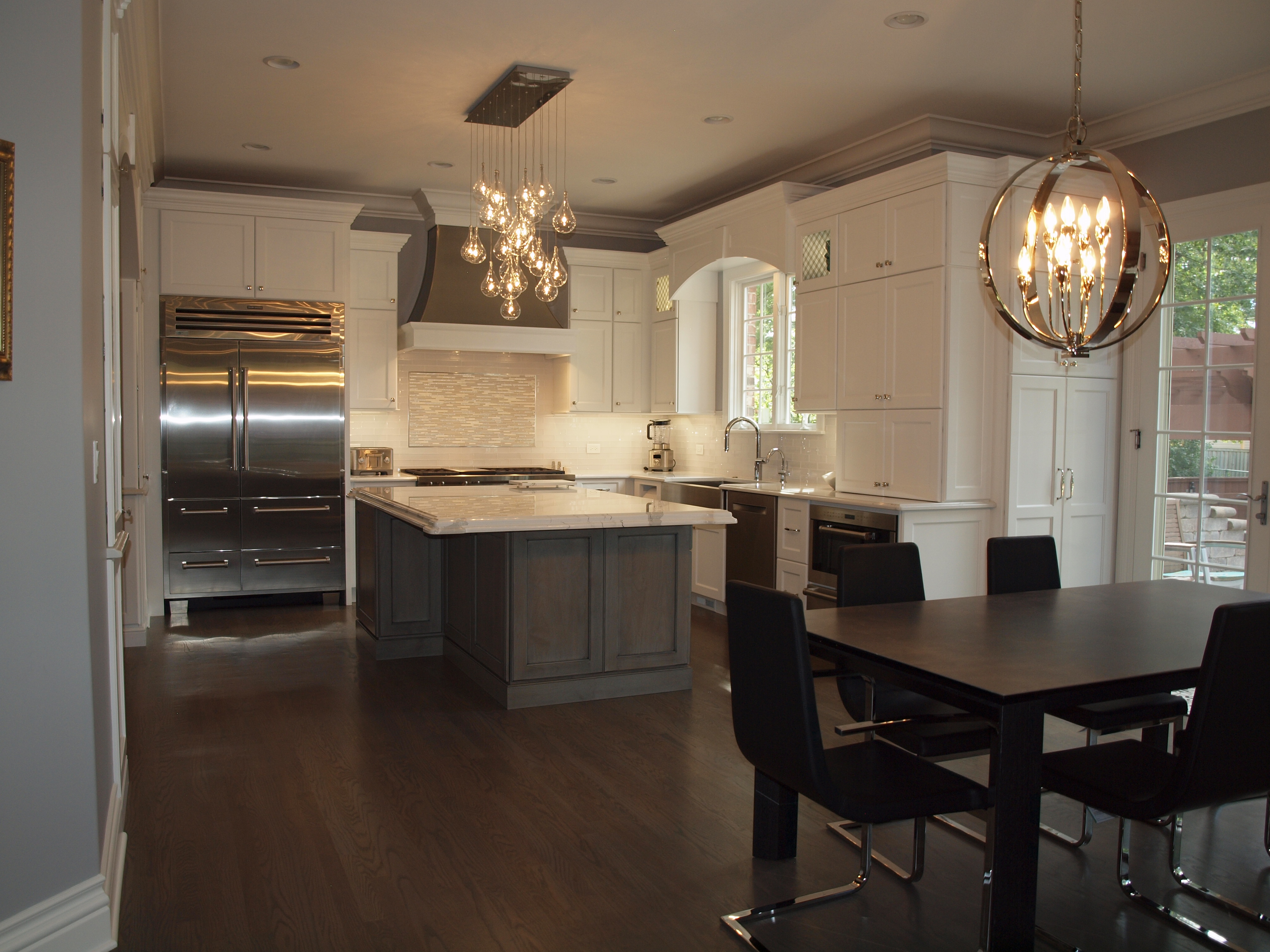 White kitchen with small island