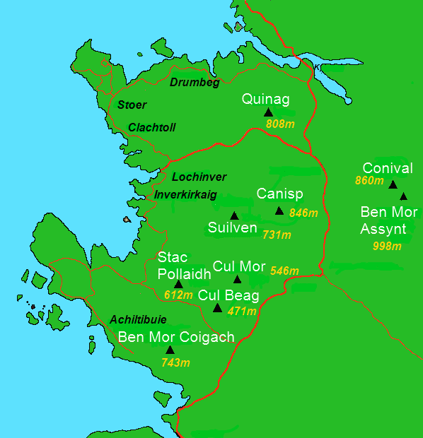 Assynt Region Scotland Map Mountain walking in Assynt