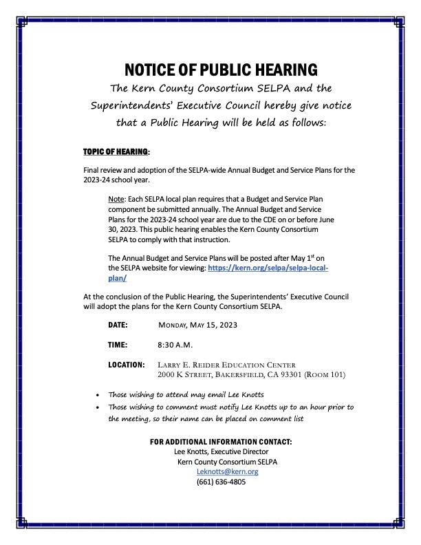 Notice of Public Hearing Norris School District