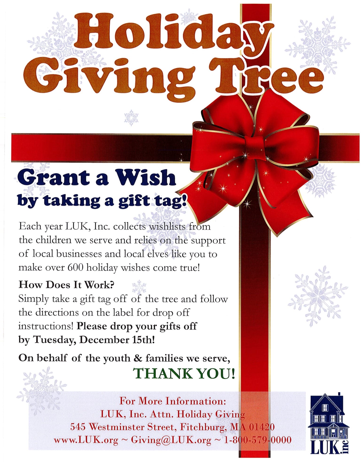 Holiday Giving Tree Grant a Wish! (Drop Off by 12/15) North Central