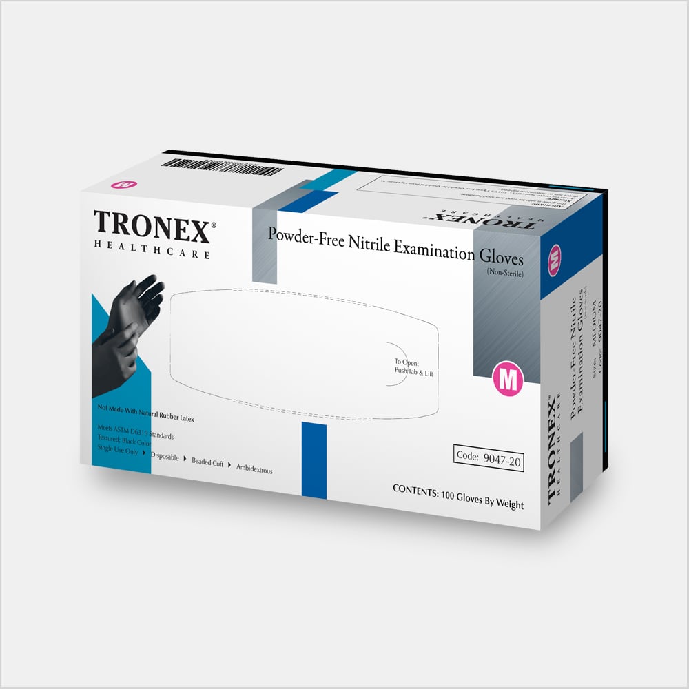 Tronex 9047 Black 5.5 Mil Nitrile Exam Gloves, Fingertip Textured
