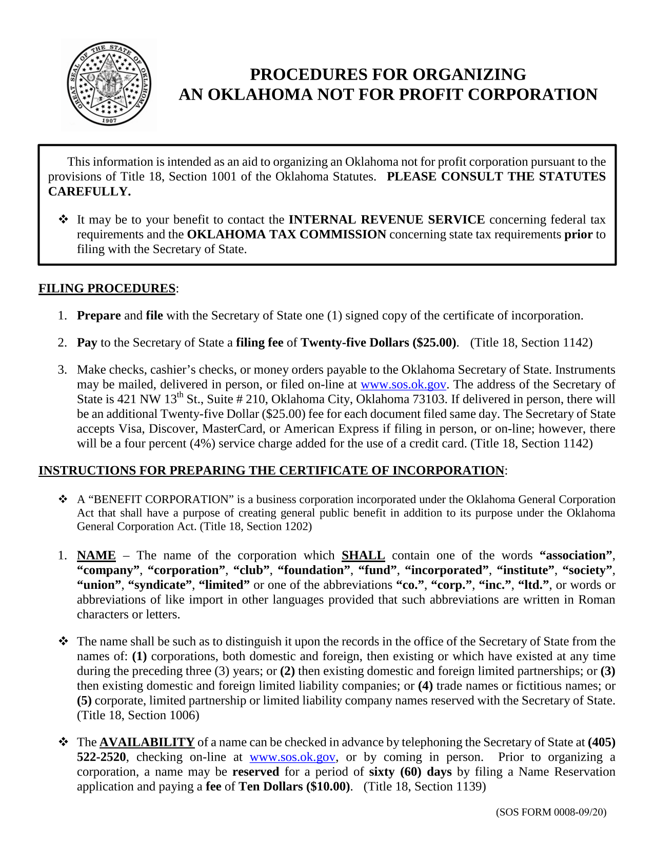 Start a Nonprofit in Oklahoma Fast Online Filings