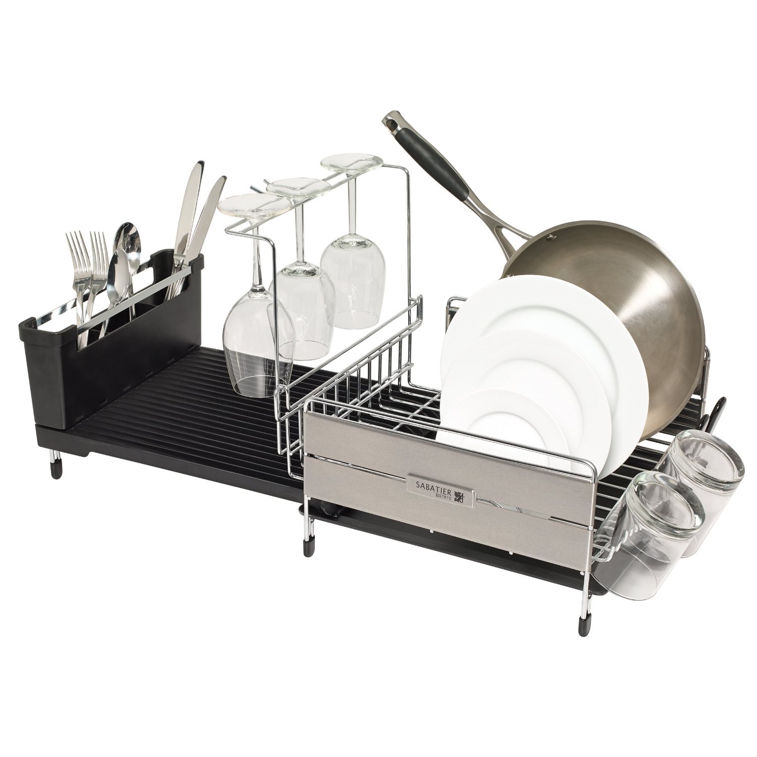 Sabatier Expandable Compact Dish Rack with Wine Glass Holder Nortram